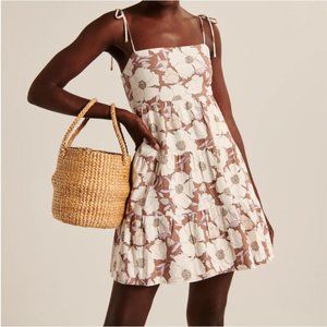 Abercrombie & Fitch Tie-Strap Linen-Blend Mini Dress